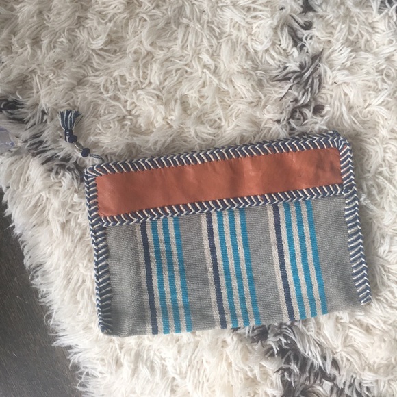 Striped clutch with leather detail - Picture 1 of 5